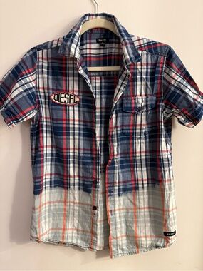 Diesel Plaid Short Sleeve Shirt in Navy, Red & White